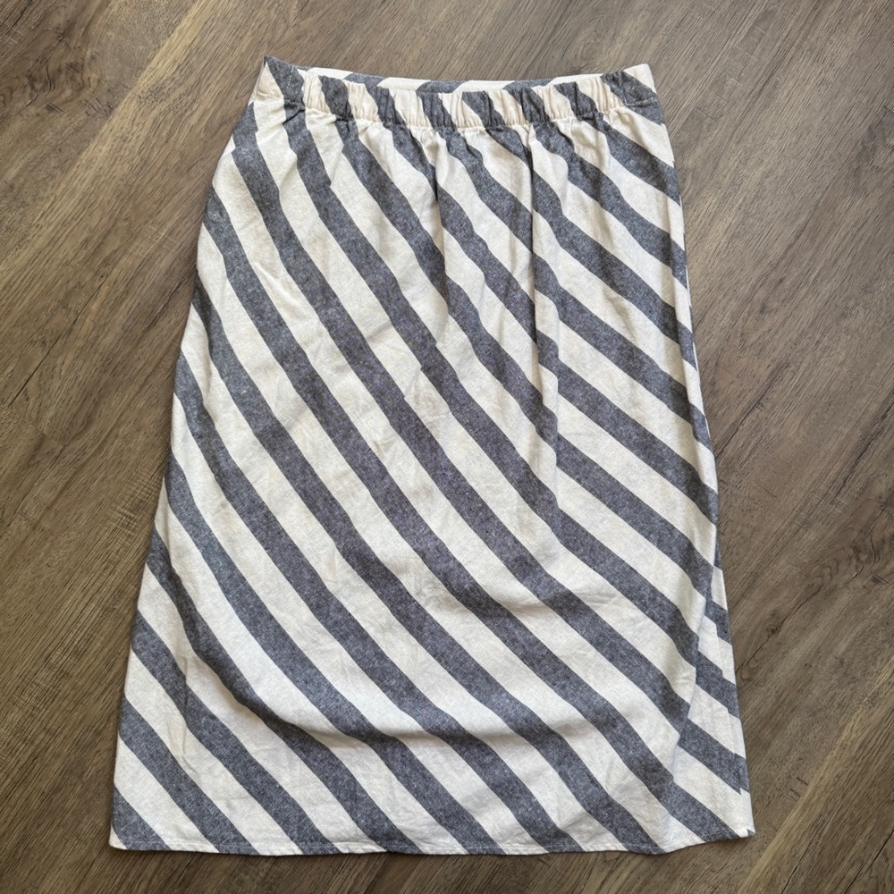 J. Crew Linen Striped Gray & Cream Midi Skirt - Size Small - Picture 8 of 9
